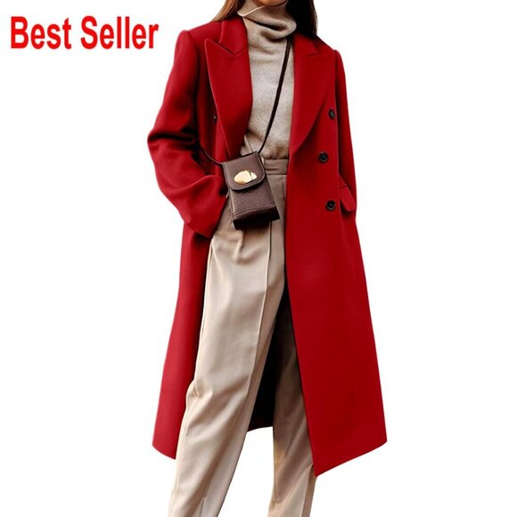 Jackets & Blazers - Long Wool Trench Coat Double Breasted Peacoat Classic Elegant Fall Winter